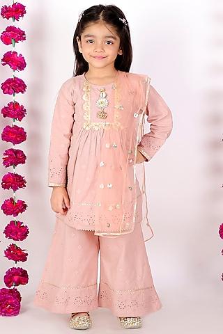 blush pink cotton lurex kurta set for girls