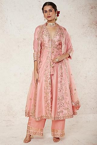 blush pink embroidered jacket kurta set
