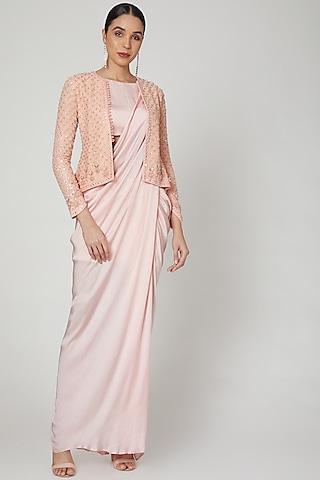 blush pink embroidered jacket with gown