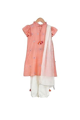 blush pink embroidered kurta set for girls
