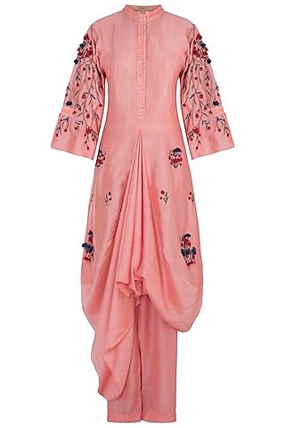blush pink embroidered kurta with pants & bustier