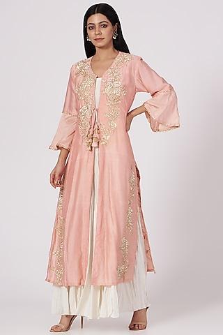 blush pink embroidered long kurta set