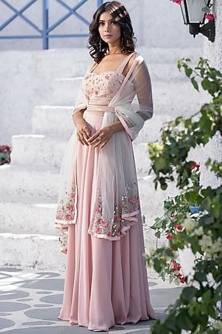 blush pink floral embroidered handcrafted lehenga set