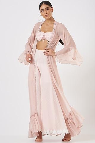 blush pink georgette cape set