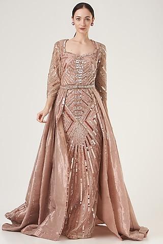 blush pink hand embroidered gown with skirt