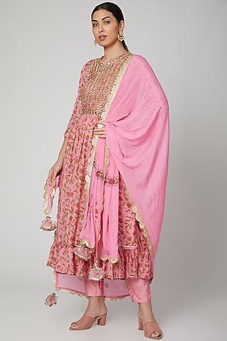 blush pink printed & embroidered kurta set