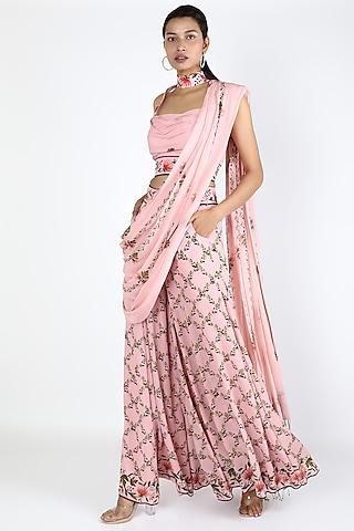 blush pink printed pant saree set