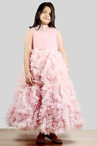 blush pink satin embroidered gown for girls