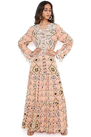 blush art georgette mosaic printed maxi dress