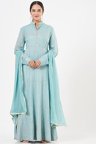 blush blue embroidered anarkali set