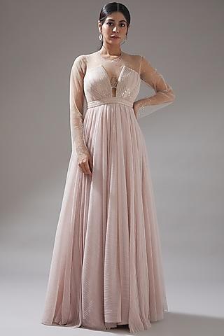 blush crinkle tulle gown