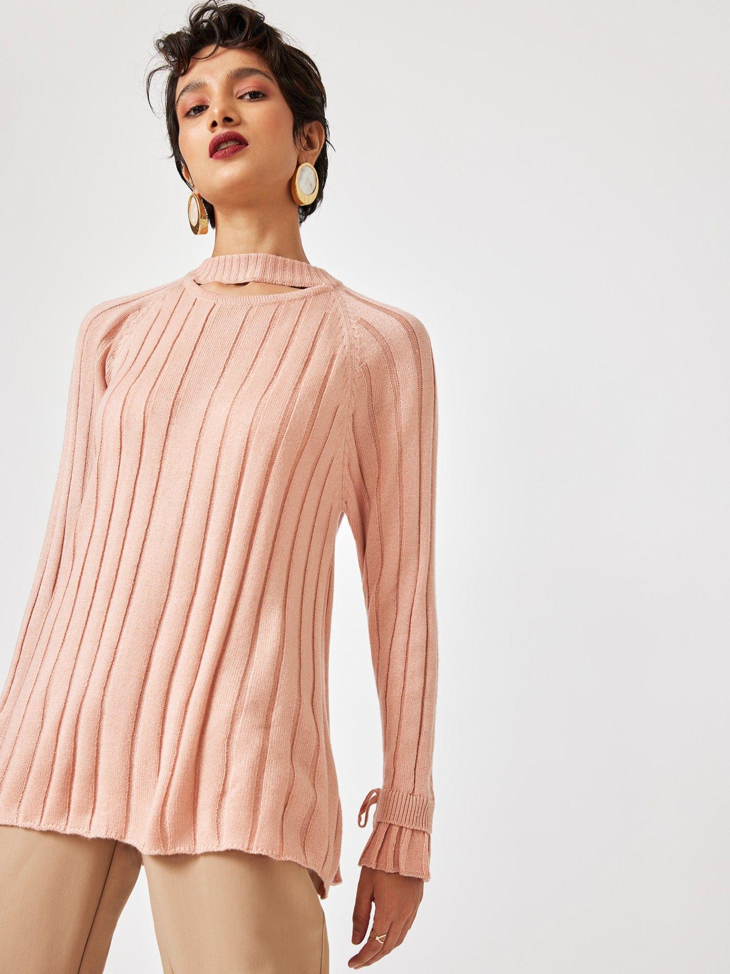 blush cut out ribbed sweater