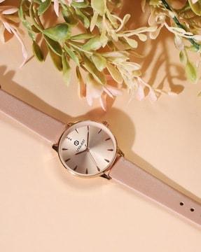 blush dial analogue fashion watch with leather strap for women