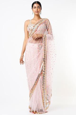 blush embellished saree set