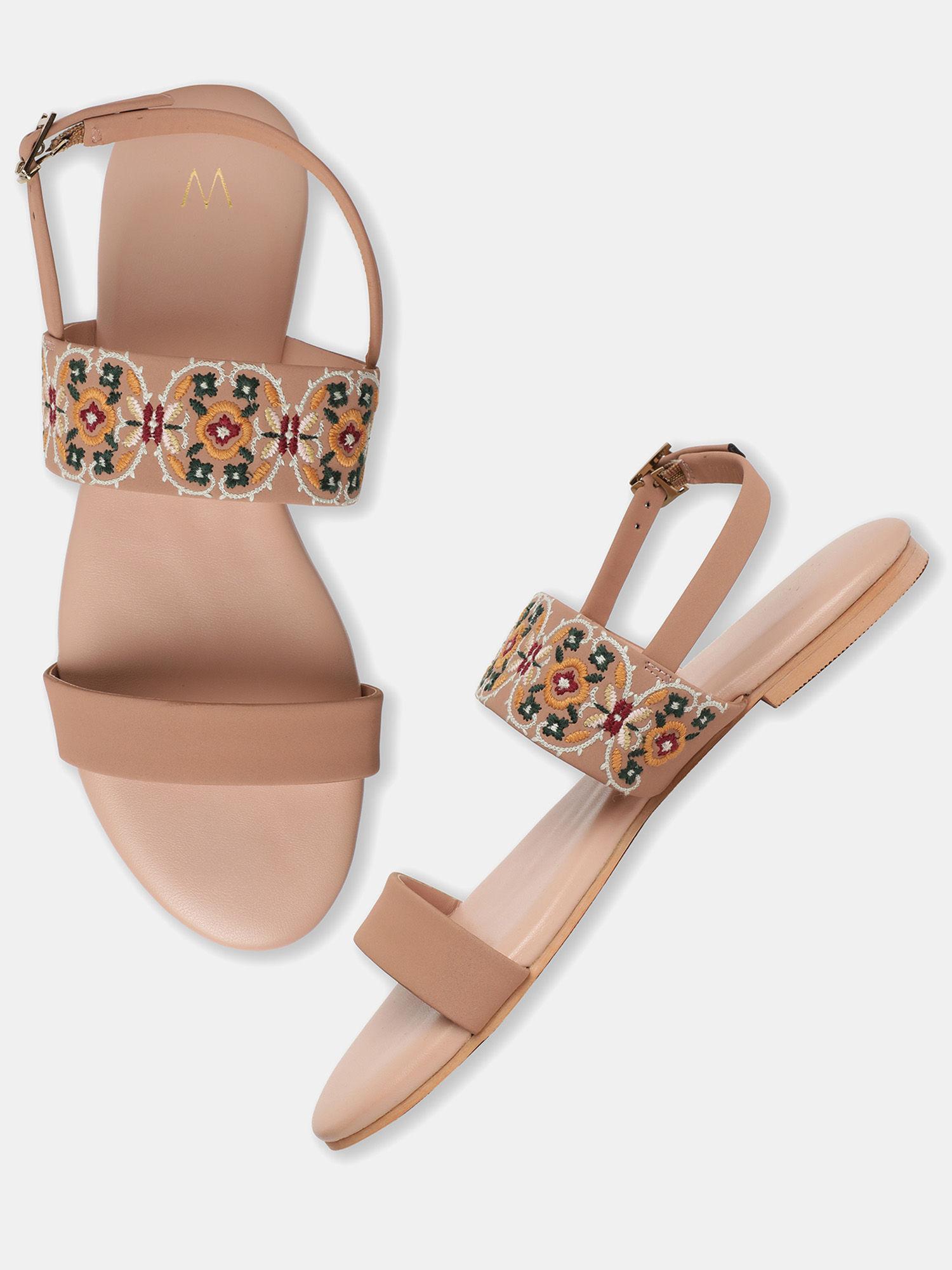 blush embroidered almond toe flat