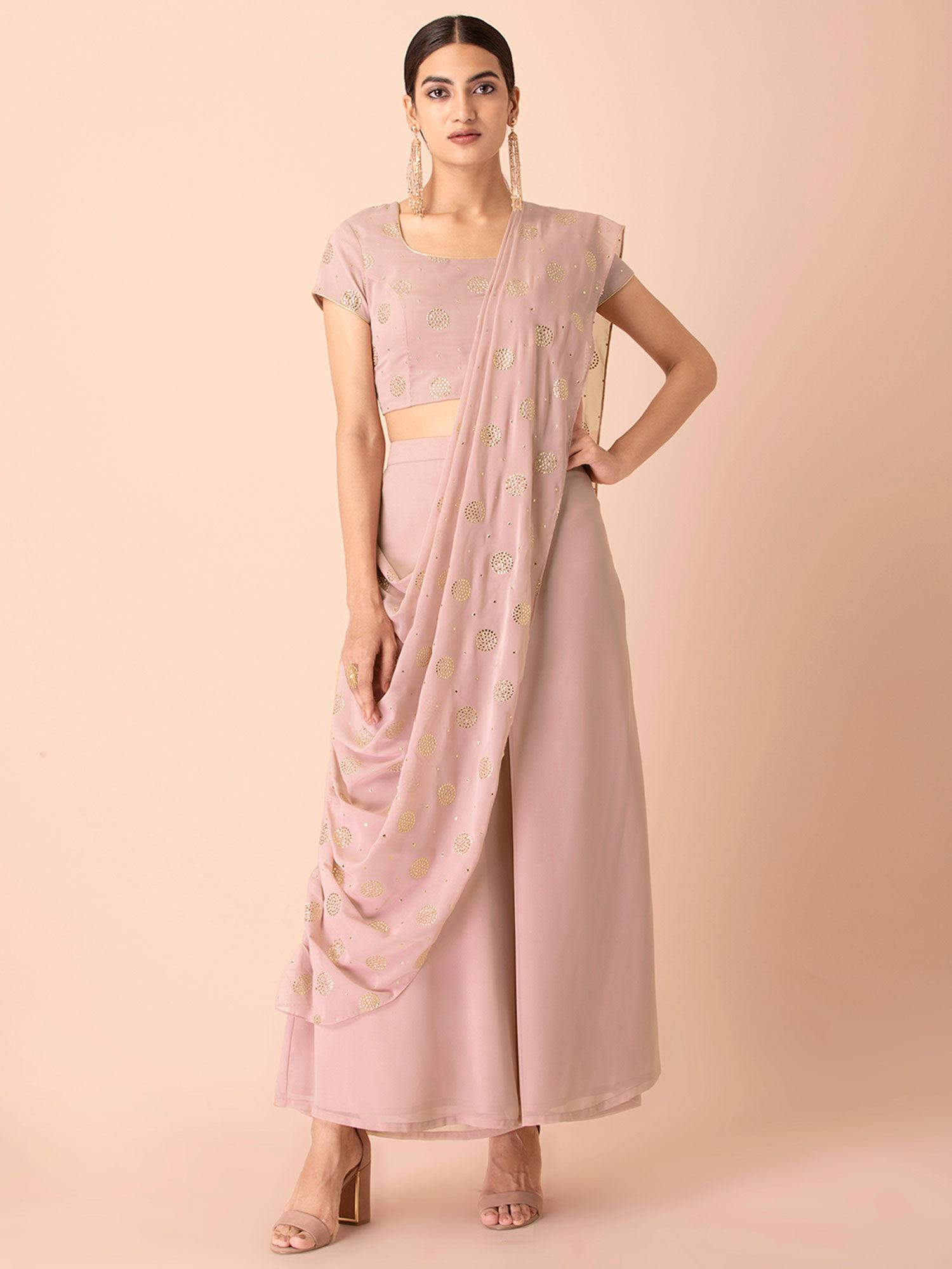 blush foil palazzo pants with attached dupatta