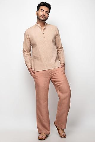 blush handwoven cotton pleated short kurta