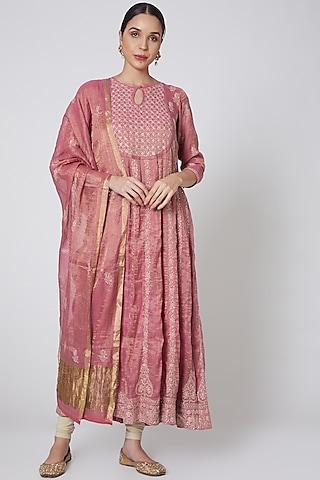 blush pink & beige embroidered anarkali set