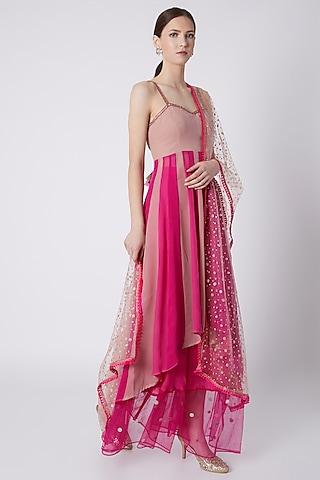 blush pink & fuchsia anarkali set