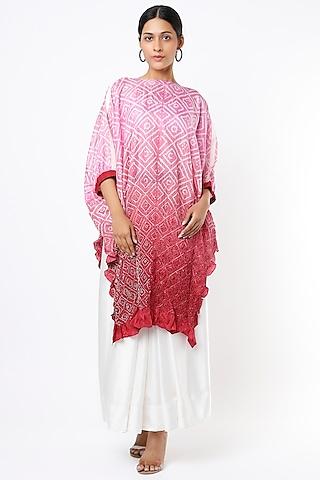 blush pink & red silk bandhani kurta set