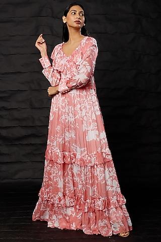 blush pink & white printed maxi dress