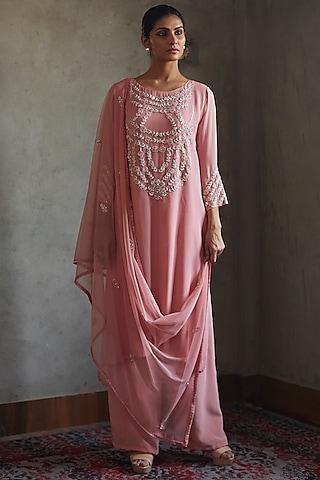 blush pink aari embroidered a-line kurta set