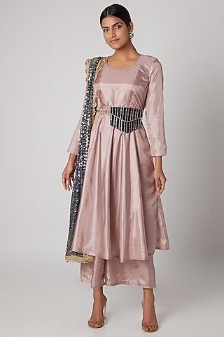 blush pink anarkali set with embroidered belt