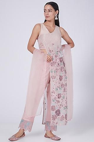 blush pink applique embroidered asymmetrical kurta set