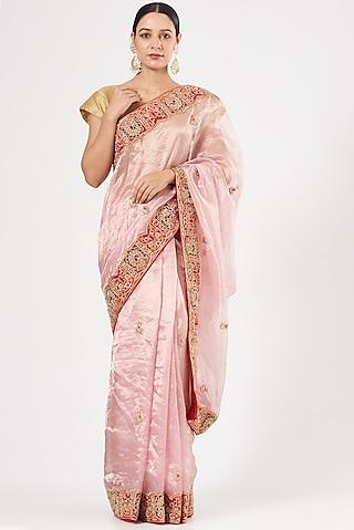 blush pink applique embroidered saree