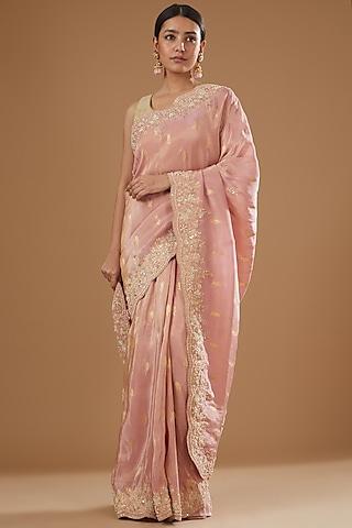 blush pink banarasi tissue embroidered saree