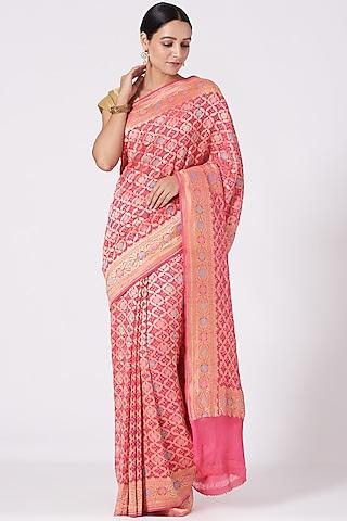 blush pink bandhani saree set