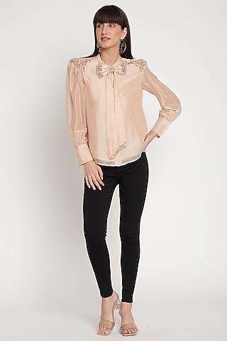 blush pink beads embroidered shirt blouse