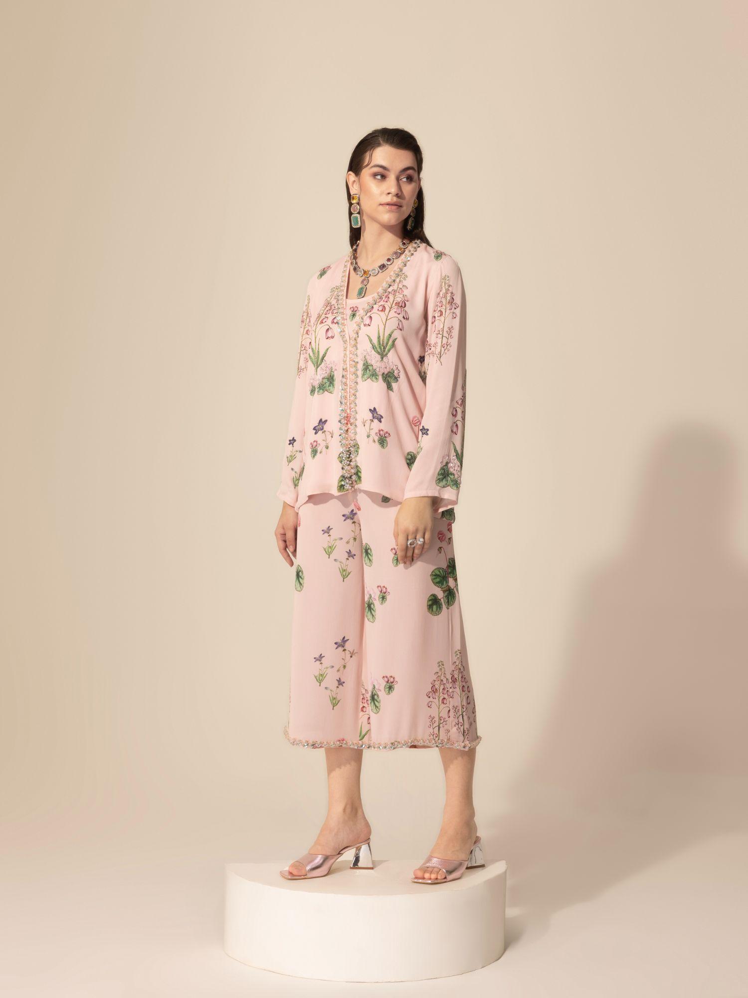 blush pink botanical top with culottes (set of 2)