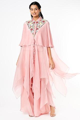 blush pink chanderi cape set