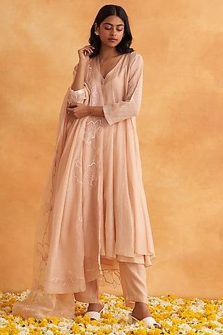 blush pink chanderi embellished anarkali set