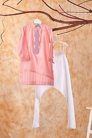 blush pink chanderi embroidered kurta set for boys