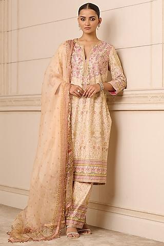 blush pink chanderi hand embroidered kurta set