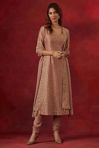 blush pink chanderi silk hand embroidered kurta set