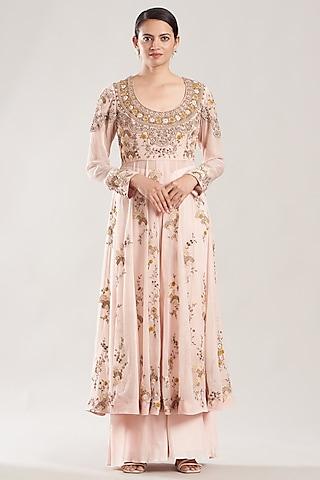 blush pink chiffon anarkali set