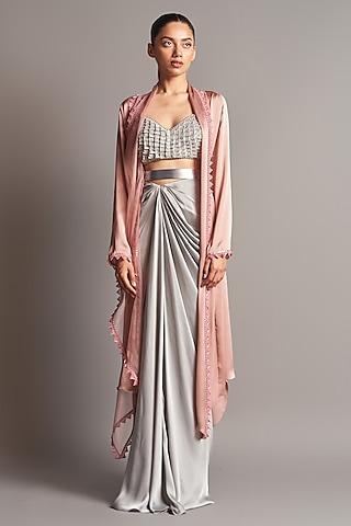 blush pink chiffon cape set