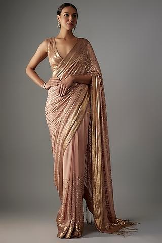 blush pink chiffon sequins embroidered saree set