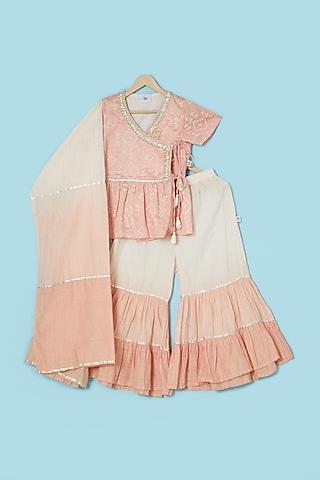 blush pink cotton & chanderi sharara set for girls