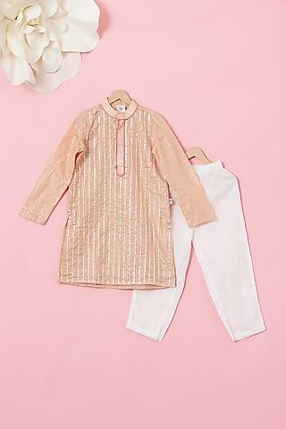 blush pink cotton & handwoven chanderi gota kurta set for boys