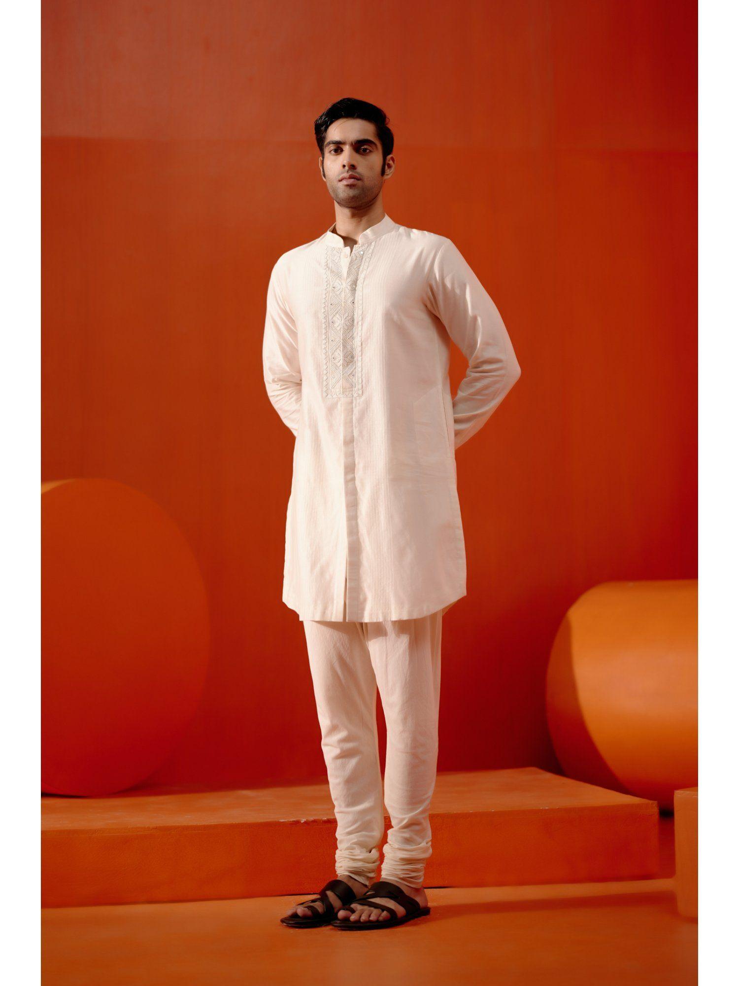 blush pink cotton silk blend pin tucks kurta (set of 2)