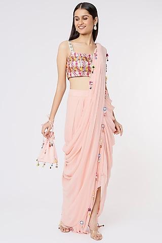 blush pink cotton silk dhoti saree set