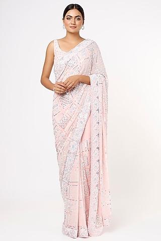 blush pink cutdana embroidered saree set