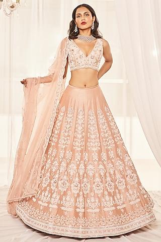 blush pink dupion silk zardosi embroidered lehenga set