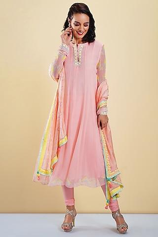 blush pink embellished & printed anarkali set