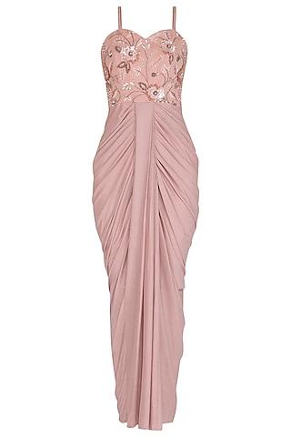 blush pink embellished draped gown
