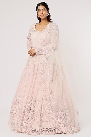 blush pink embellished gown with dupatta